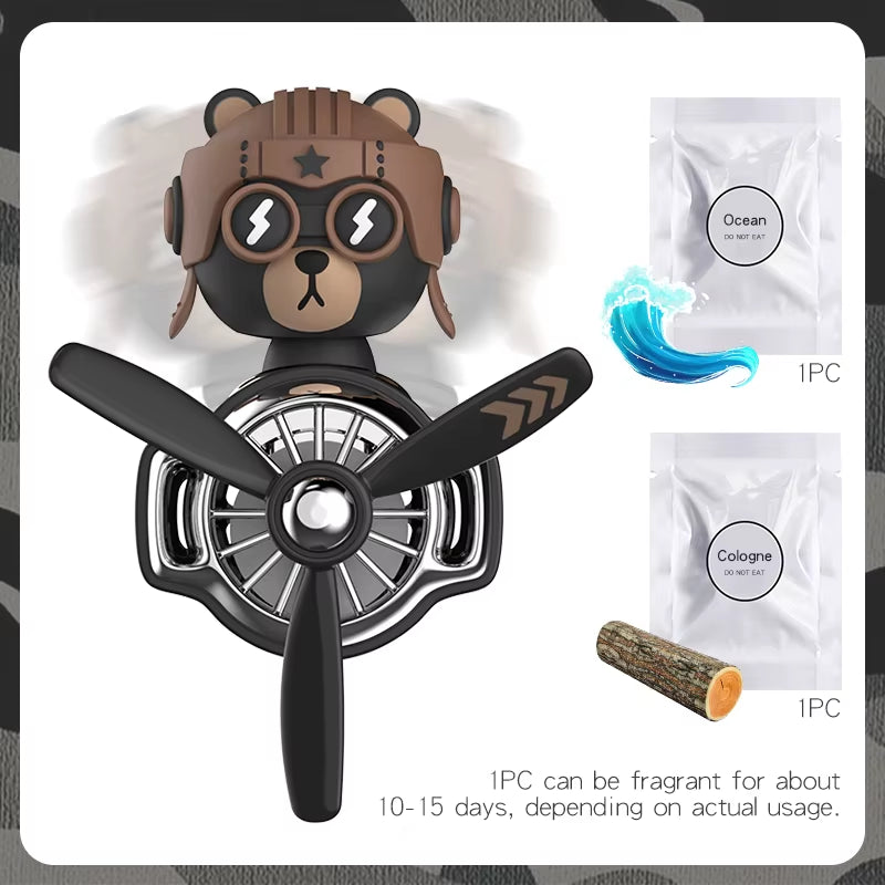 Rotating Pilot Bear Ornaments Outlet Car Air Freshener Vent Clip Perfume Airplane Fragrance Diffuser Decorations Accessories Men