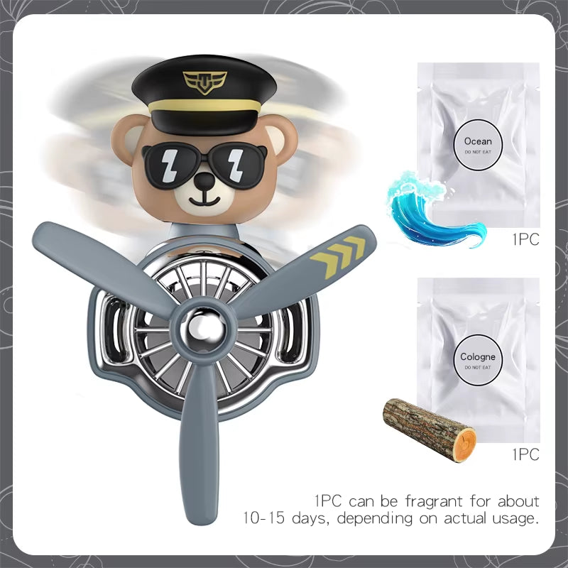 Rotating Pilot Bear Ornaments Outlet Car Air Freshener Vent Clip Perfume Airplane Fragrance Diffuser Decorations Accessories Men