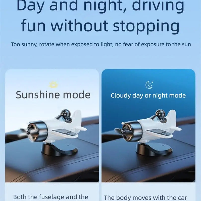 Solar Powered Rotating Airplane Car Dashboard Ornament 360° Auto Spin Decor Airplane Ornaments Car Interior Decoration