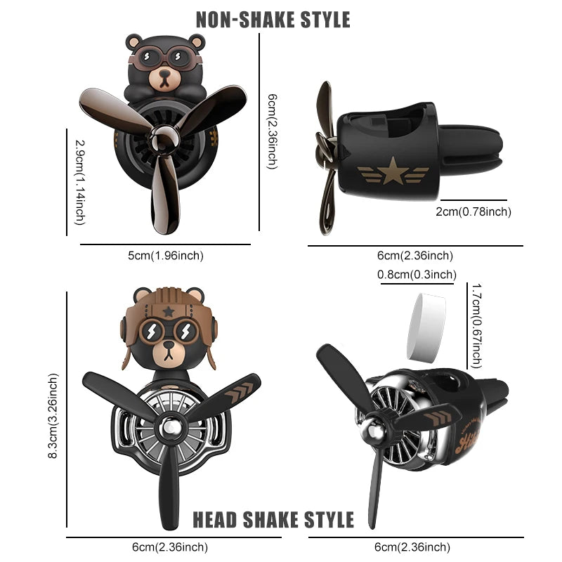 Rotating Pilot Bear Ornaments Outlet Car Air Freshener Vent Clip Perfume Airplane Fragrance Diffuser Decorations Accessories Men