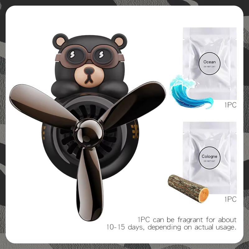 Rotating Pilot Bear Ornaments Outlet Car Air Freshener Vent Clip Perfume Airplane Fragrance Diffuser Decorations Accessories Men